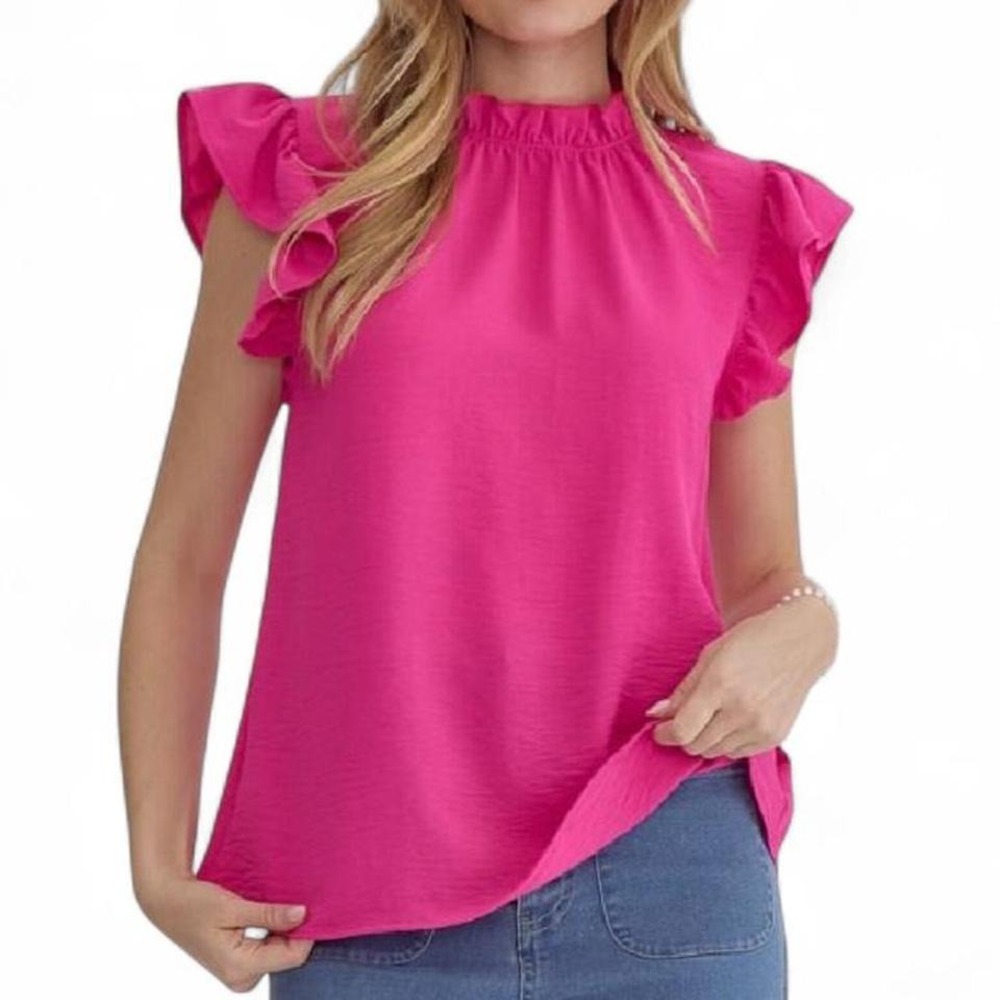 Entro Hot Pink Ruffle Sleeve Blouse Size M - Picture 2 of 6